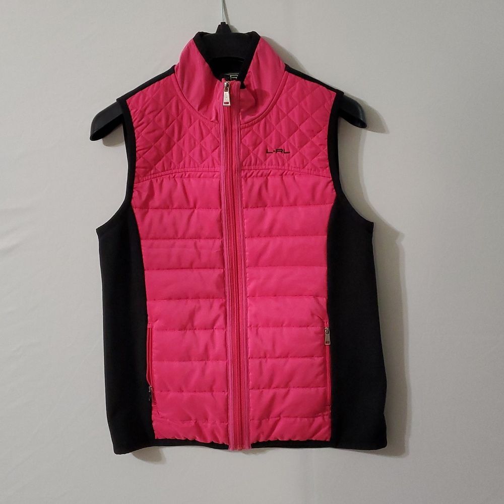 Lauren Ralph Lauren Women's‎ Pink / Black Women's Full Zip Quilted Vest Sz M